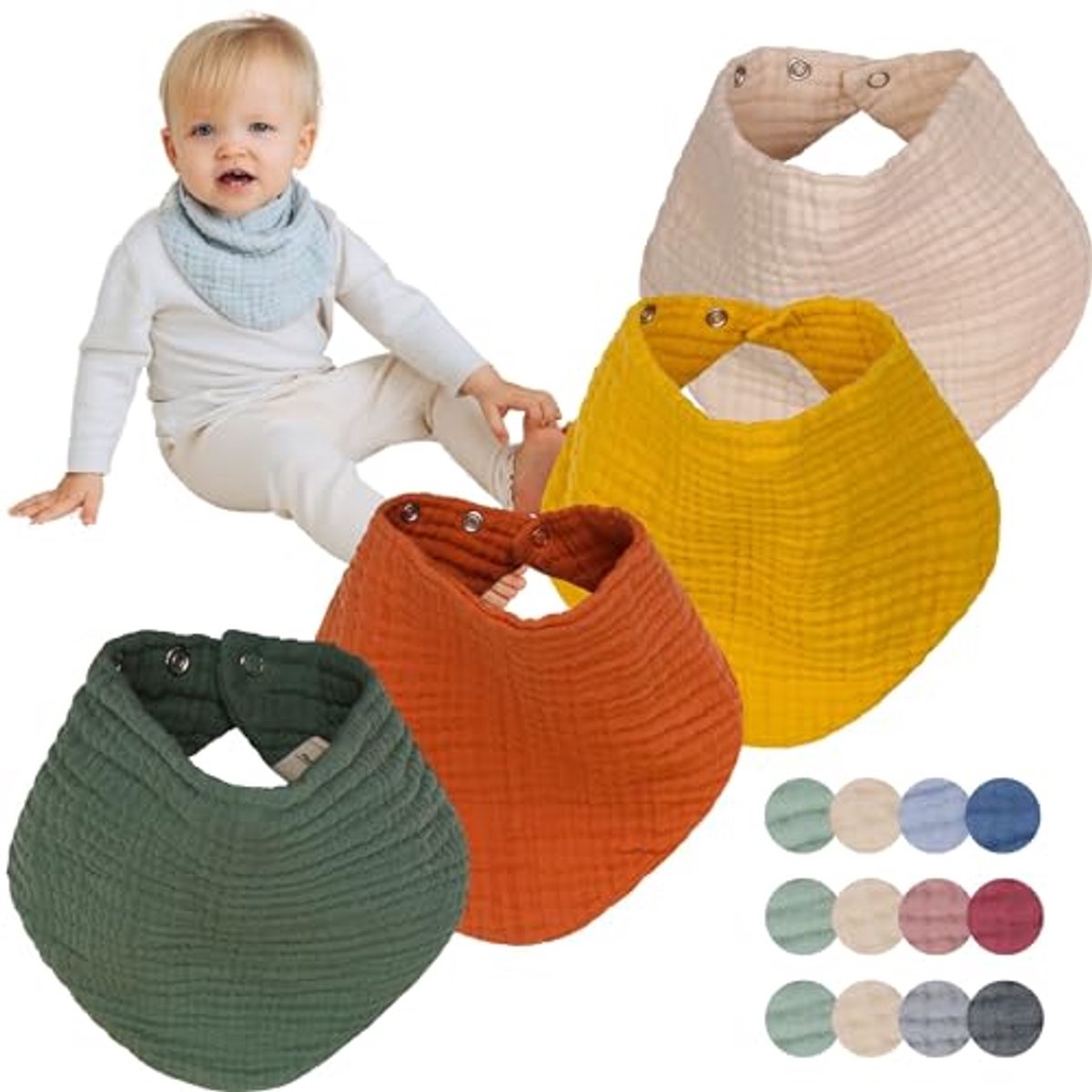 Image of Absorbente Bandana Slabbetjes voor Baby's - 4-Pack Triangulaire Slabbetjes in Zacht Katoen