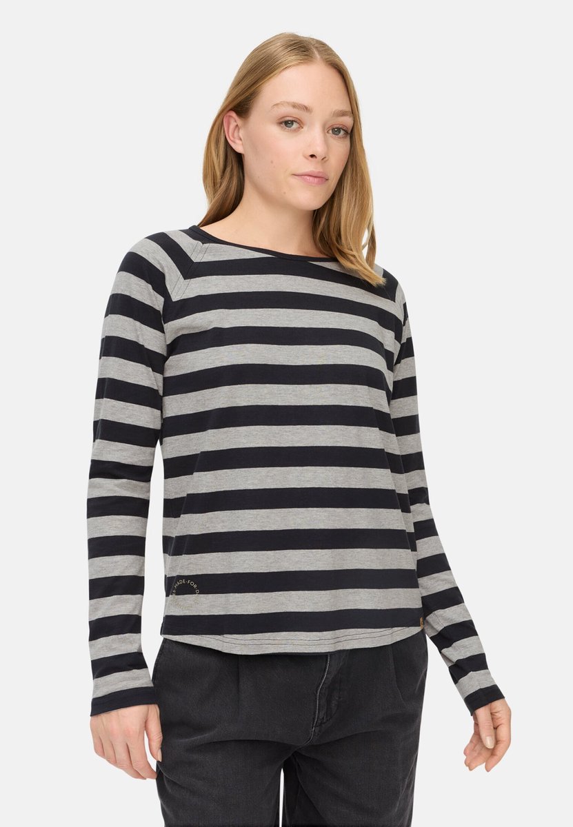 camel active Gestreepte longsleeve met raglanmouwen - Maat womenswear-4XL - Kaviaar
