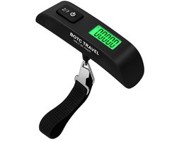 BOTC Digitale kofferweegschaal - Bagageweegschaal tot 50KG met Weeghaak & Thermometer - AEB00105 - Zwart