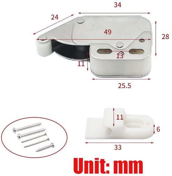6 stuks kogelsluiters, 50 mm dubbele kogelsluiter, zilveren dubbele meubeldeurbeschermer voor kasten, badkamers, kledingkasten, laden (50 mm, zilver