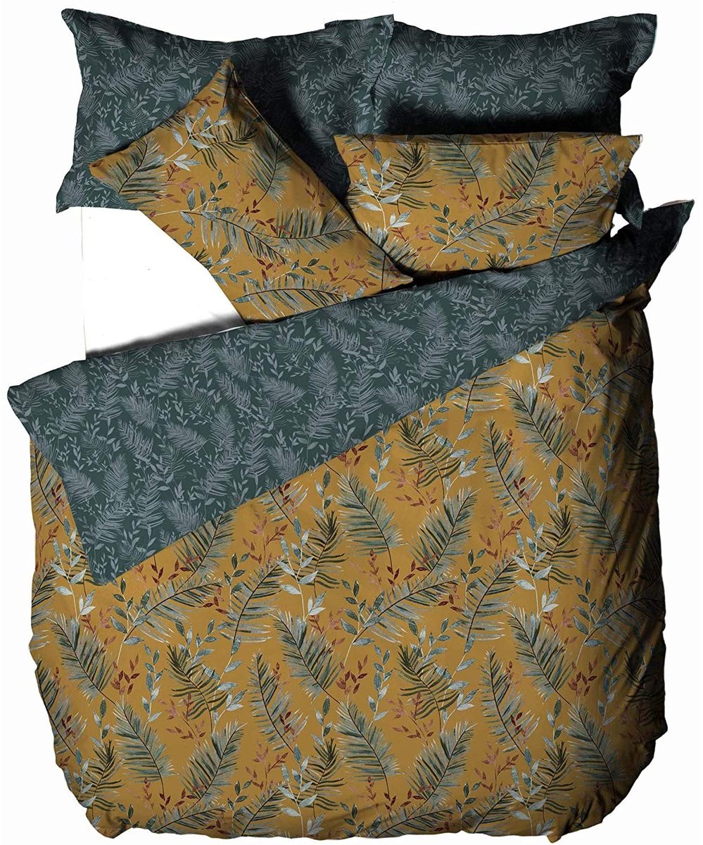 Ibenzoa Stijlvolle beddenset met jungleprint voor in warme tinten Mosterdkleuren