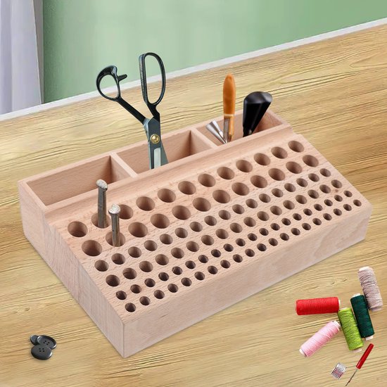 Porte-outils en Cuir 98 trous, Outils en bois, boîte de rangement en bois, organisateur
