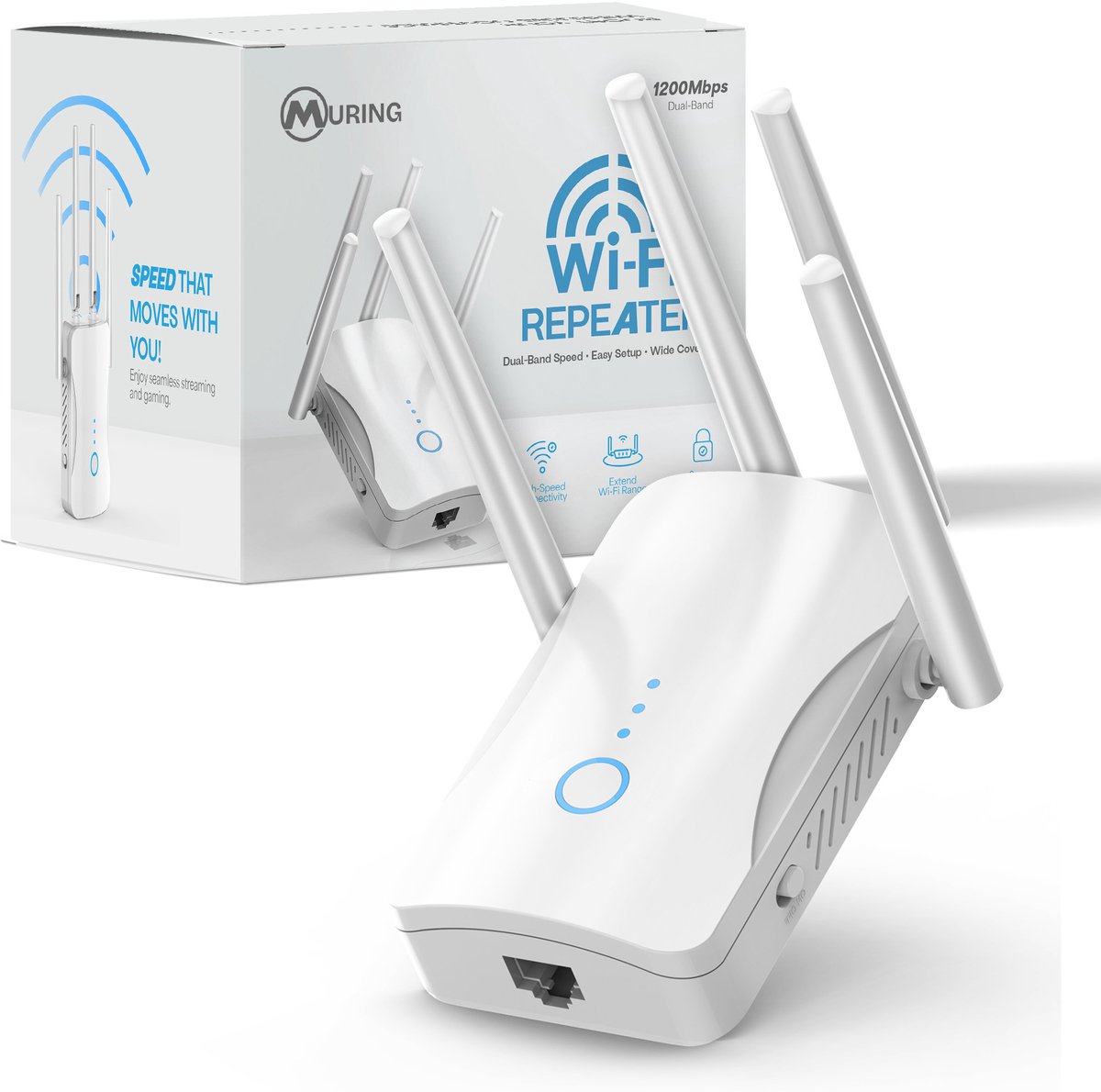 Muring WiFi Versterker met stopcontact - Dual Band 2.4 GHz & 5 GHz – 1200 Mbps - WiFi 5 - WiFi Repeater - WiFi Booster - WiFi Extender - Wit - Muring - €26,99