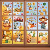 Herfst raamstickers - 99 herfst raamstickers - Thanksgiving raamstickers - Met pompoenen, vogelverschrikkers, vrachtwagens, dieren en esdoornbladeren - Dubbelzijdige herbruikbare statische raamstickers - Perfect voor herfstoogstfeeststickers, glassti