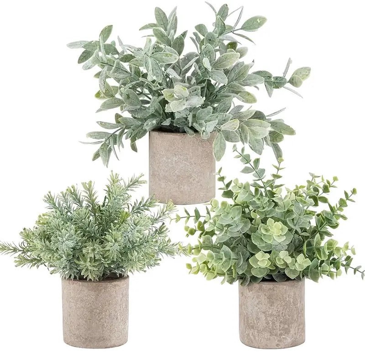 Kunstmatige potplanten, set van 3 kleine faux fabriek, eucalyptus mini nep plantendecor voor huistafel kantoorkamer bureau badkamer plank mantel decor