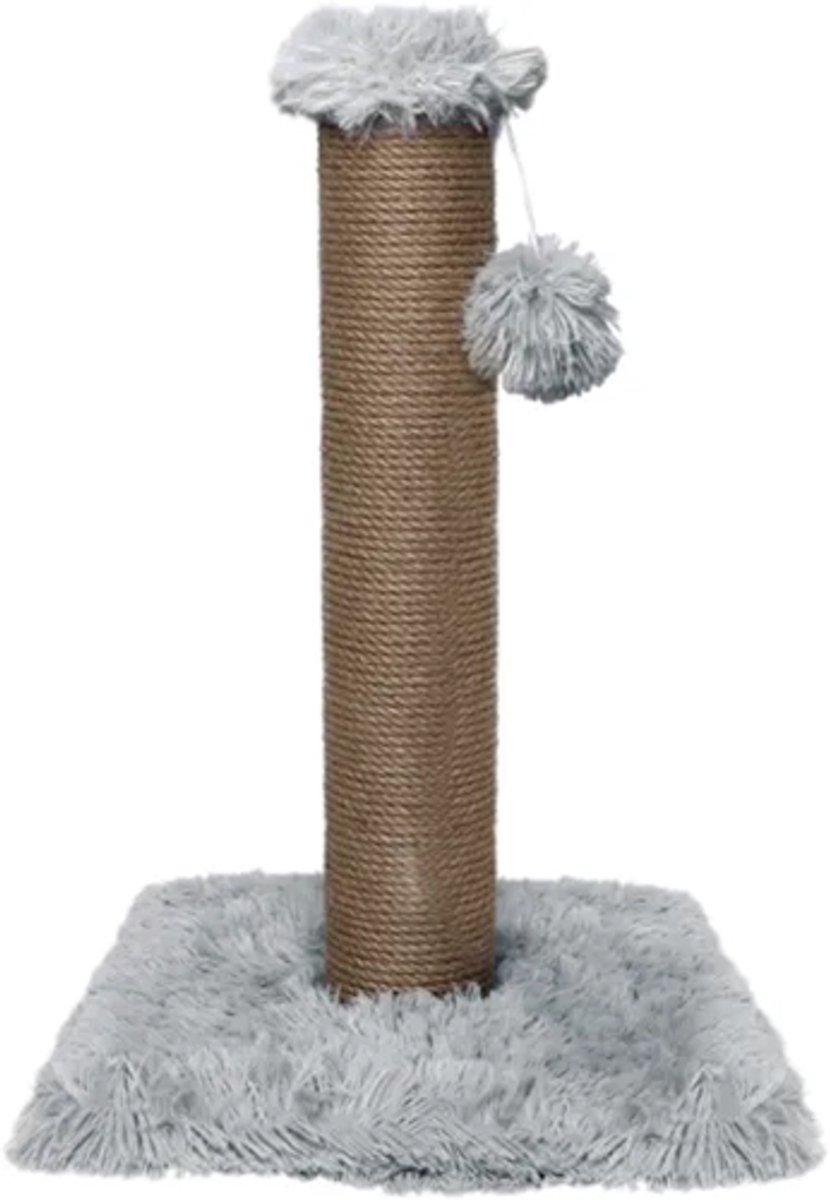 Grizo Krabpaal Lily - Duurzame Krabpaal met Langharige Pluche - 6mm Sisal - Hangend Speeltje - Kleur: Grijs - 34x34x55 cm