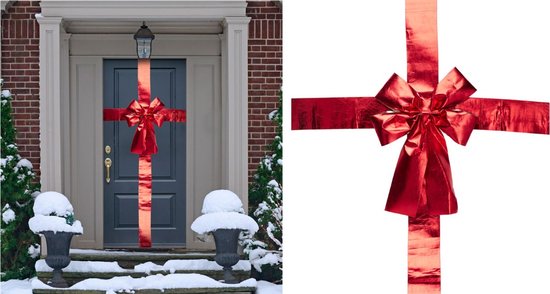 Kerst Deurstrik – Rood – 430 cm – Glanzend Polyester – Met Klittenband