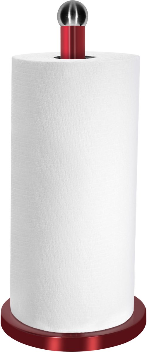 Cheffinger, Keukenrolhouder met metallic effect en stabiele zware voet, Rood
