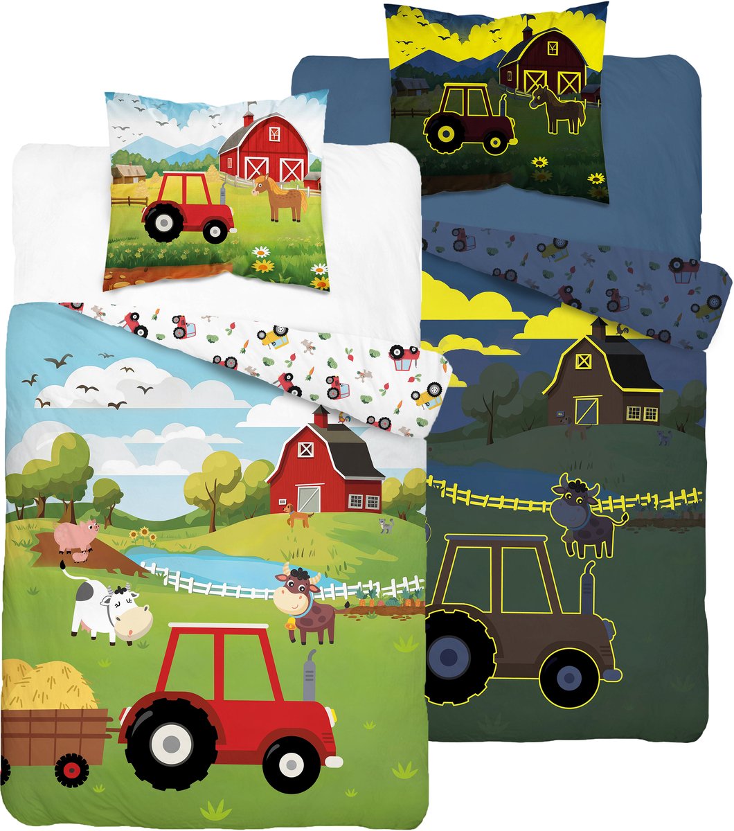 Farm Boerderij Dekbedovertrek 140x200cm Katoen Duurzaam 2in1 GLow in the Dark