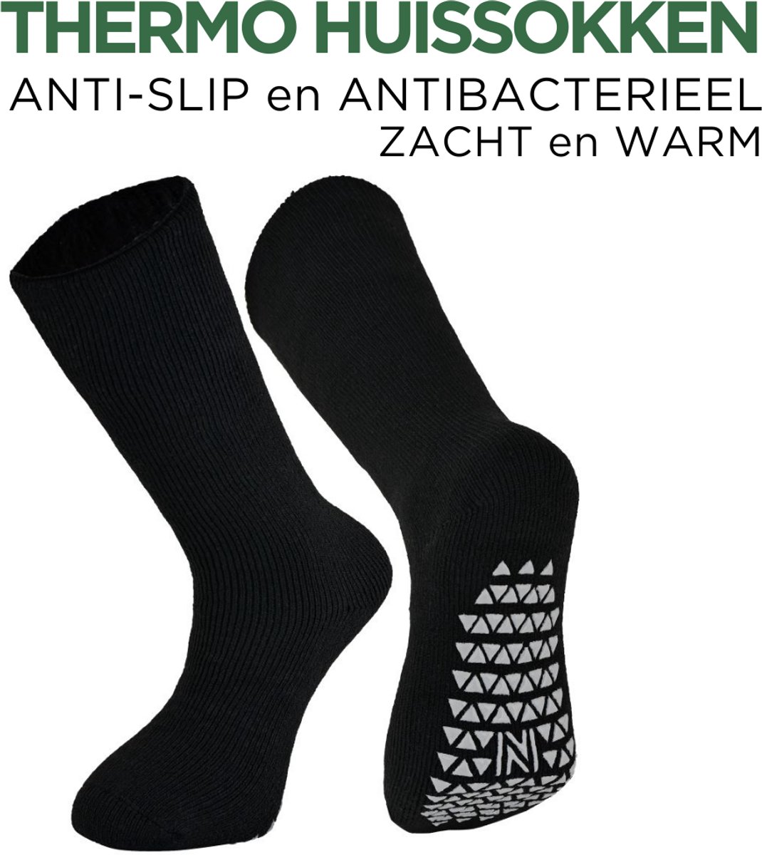 Norfolk Warme Antislip Huissokken - Fluffy sokken - Warme Pluche - Dikke Slofsokken - Winterhuissokken - Maat 35-38 - Zwart - Mercury
