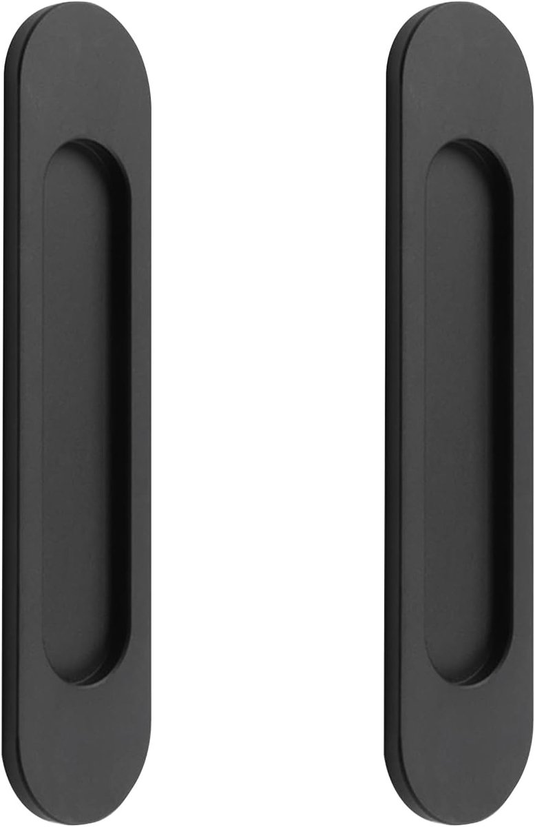 Image of 2-pack ovale schuifdeurgrepen, zelfklevende matzwarte aluminiumlegering, geen boren nodig, geschikt voor schuifdeuren, ramen, kasten