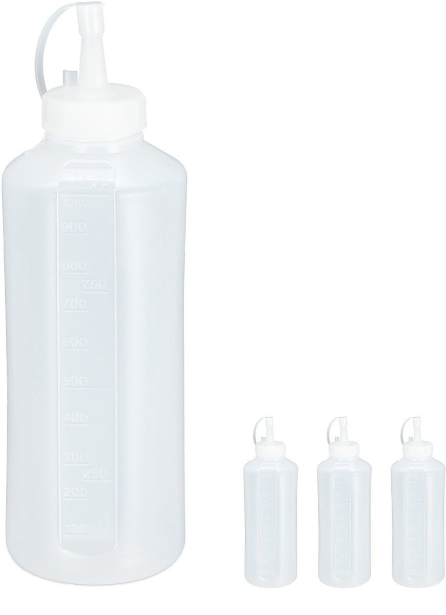 24x knijpfles transparant - sausfles kunststof - doseerflessen set - 1000 ml