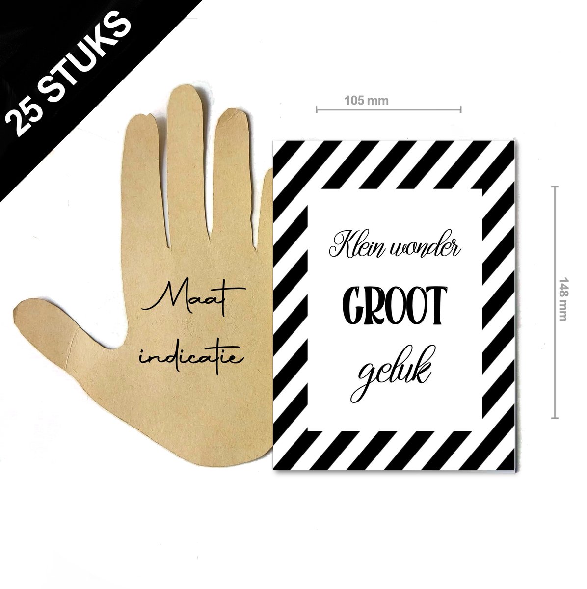 25 stuks Baby geboortekaarten zwart wit klein wonder groot geluk - A6 formaat enkele kaart excl. envelop - baby gedichtje geboorte kaartjes particulieren bedrijven cadeau wenskaarten wholesale