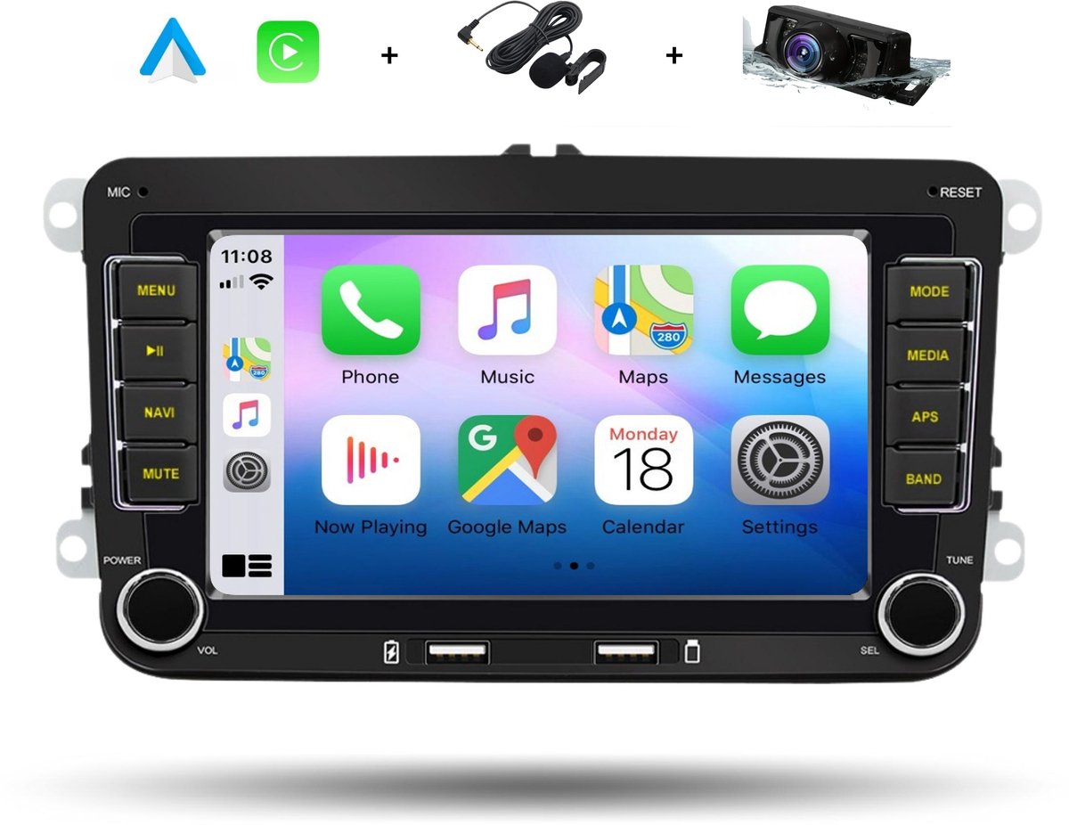 Boscer® Autoradio | Android 10 | Volkswagen, Skoda & Seat | Navigatiesysteem | 7' HD scherm | Achteruitrijcamera