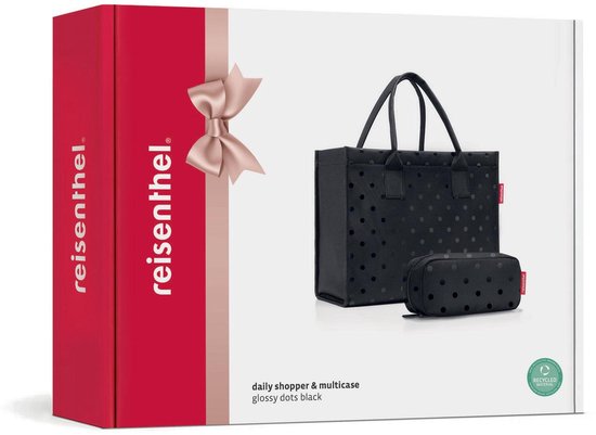 Reisenthel Dailyshopper Set Shopper - Coffret cadeau - Gratuit Maquillage tasje - Glossy Dots Noir