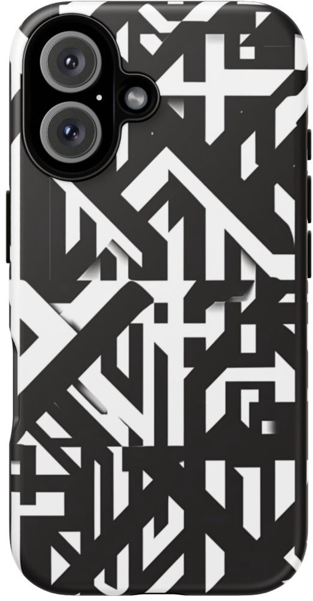 Zwart-Wit Geometrisch Patroon – Telefoonhoesje Geschikt voor iPhone 16