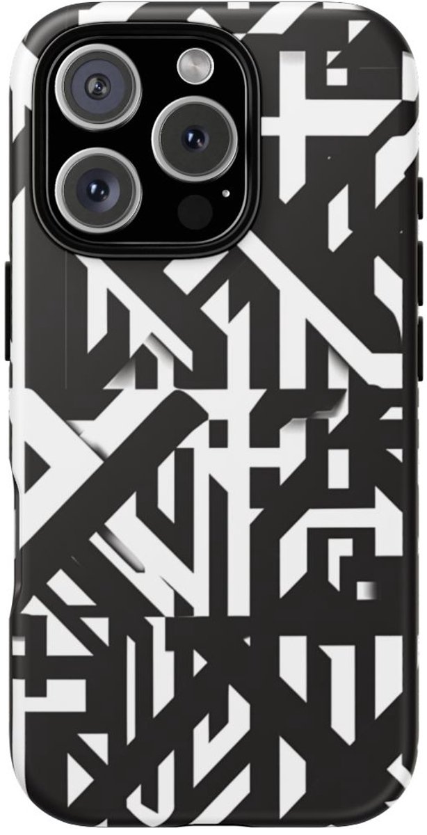 Zwart-Wit Geometrisch Patroon – Telefoonhoesje Geschikt voor iPhone 16 Pro