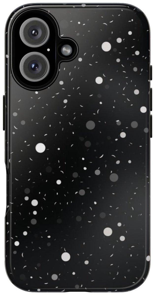 Monochrome Ruimtetextuur met Stippen en Krullen – Telefoonhoesje Geschikt voor iPhone 16
