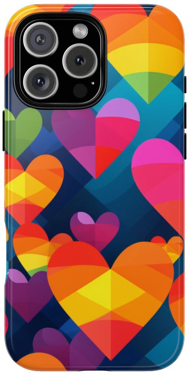 Kleurrijk Geometrisch Hartenpatroon – Telefoonhoesje Geschikt voor iPhone 16 Pro Max