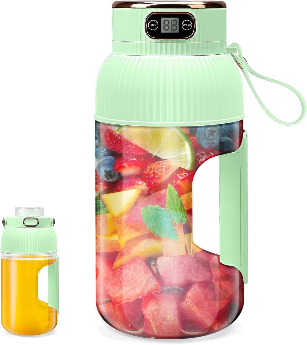 Sapcentrifuge - Draagbare blender - Sapcentrifuge - Digitaal display - Draagbare sapcentrifuge - Antislip handvat, geschikt voor sportschool, reizen, kamperen, thuis, enz., voor het maken van sapjes en smoothies (groen)