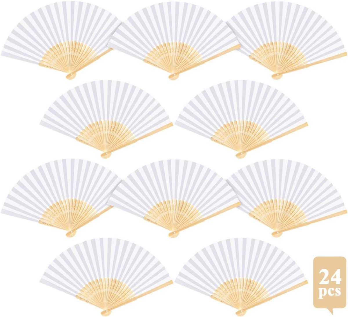 24 stuks handwaaiers, witte papieren waaiers, bruiloftswaaiers, opvouwbare zakwaaiers, opvouwbare waaiers, opvouwbare waaiers, gastencadeau voor bruiloft, feest, verjaardag, doe-het-zelf en wanddecoratie