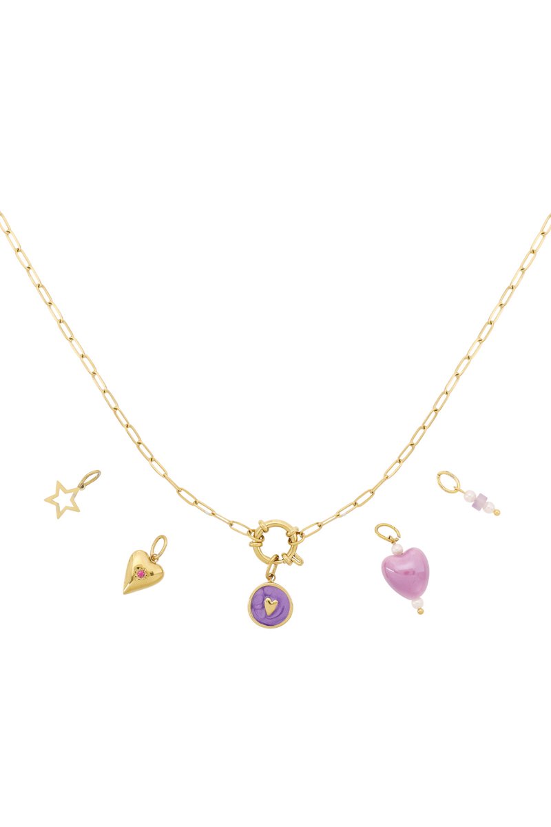 Yehwang DIY Damesketting Goud - Paarse Hart Bedel - RVS - 40 cm