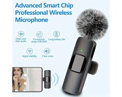 Draadloze Lavalier Microfoon USB-C Bluetooth 5.0 | Clip-On Mini Microfoon voor iPhone 15/16/17, Samsung, Oppo, Xiaomi, OnePlus & Google Pixel | Microfoon voor telefoon | Noise Cancelling Draagbare Draadloze Microfoon voor Vlog, Podcast, Live & Video