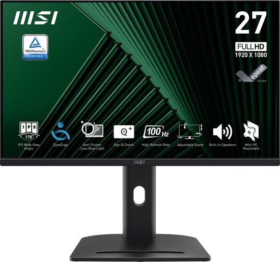 MSI PRO MP275PG 27″ Full HD IPS Monitor – 100Hz, 1ms, Adaptive Sync, Oogcomfort, Ergonomisch verstelbaar, Speakers