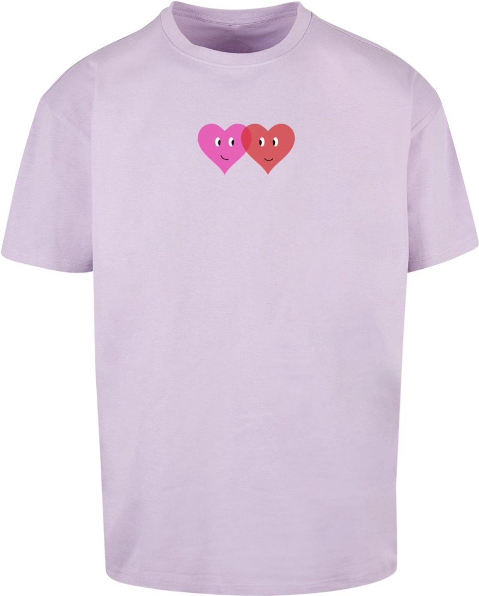 Merchcode T-Shirt Hugs & Love Two Hearts Heavy Oversize Tee MP5012536 Lilac-S