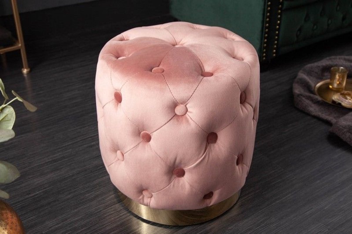 Elegante kruk MODERN BAROK 40cm oud roze goud fluweel Chesterfield design - 40733