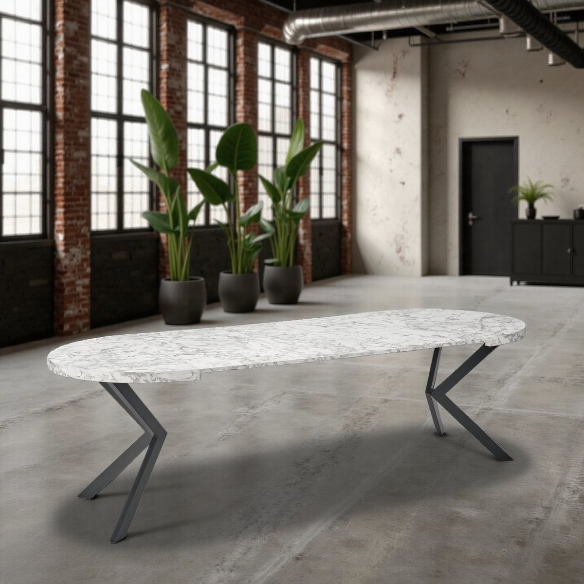 Luxe Ovale Uitschuifbare Eettafel – Marmerlook Wit – 100-250 cm – Design Eettafel voor 8 Personen ganeey