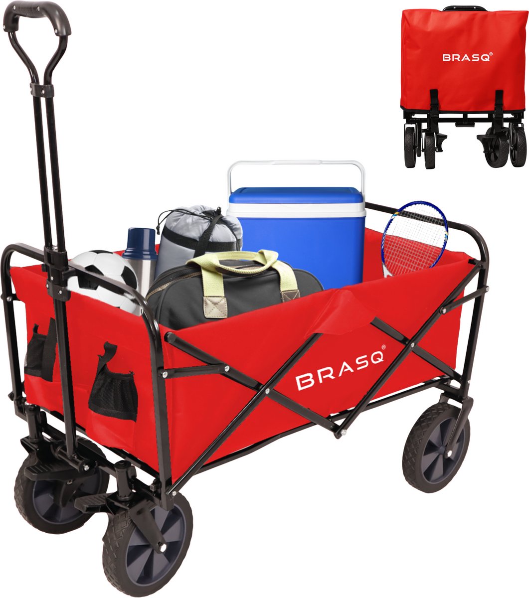Bol.com BRASQ Bolderkar Opvouwbaar - 100 Liter - 80 KG Draagkracht - Draaibare wielen mét rem - 90x51x100 CM - Verstelbare hende... aanbieding