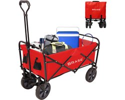 Product: BRASQ Bolderkar Opvouwbaar - 100 Liter - 80 KG Draagkracht - Draaibare wielen mét rem - 90x51x100 CM - Verstelbare hendel - Inklapbare Bolderwagen - Compact – Rood, van het merk 