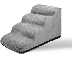 Hondentrap - Hondentrapje voor Honden - 4 Treden - Hondenloopplank - Opstapje Hond - Foam - extra stevig en comfortabel - Grijs
