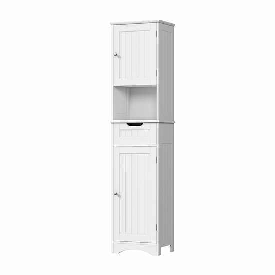 Xbro Badkamerkast met 2 Deuren en 1 Lade – Hoge Opbergkast met Verstelbare Planken – Smalle Kast voor Badkamer, Keuken of Slaapkamer – 170 x 40 x 30 cm – Wit