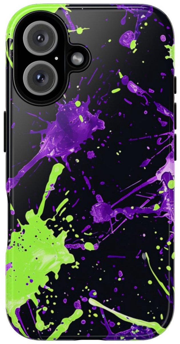Groene en Paarse Verfspatten Patroon – Telefoonhoesje Geschikt voor iPhone 16