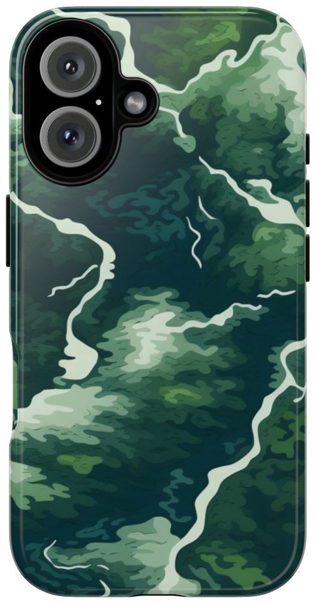 Abstracte Groene Rivier en Bospatroon – Telefoonhoesje Geschikt voor iPhone 16