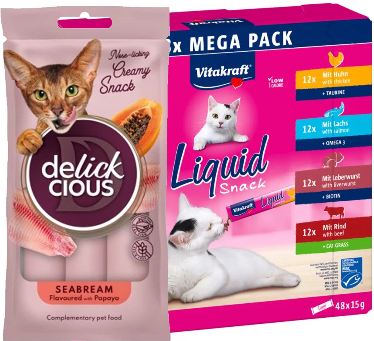 Vitakraft Liquid Snack Big Pack á 48st met gratis Vitakraft cat yums 40 gram