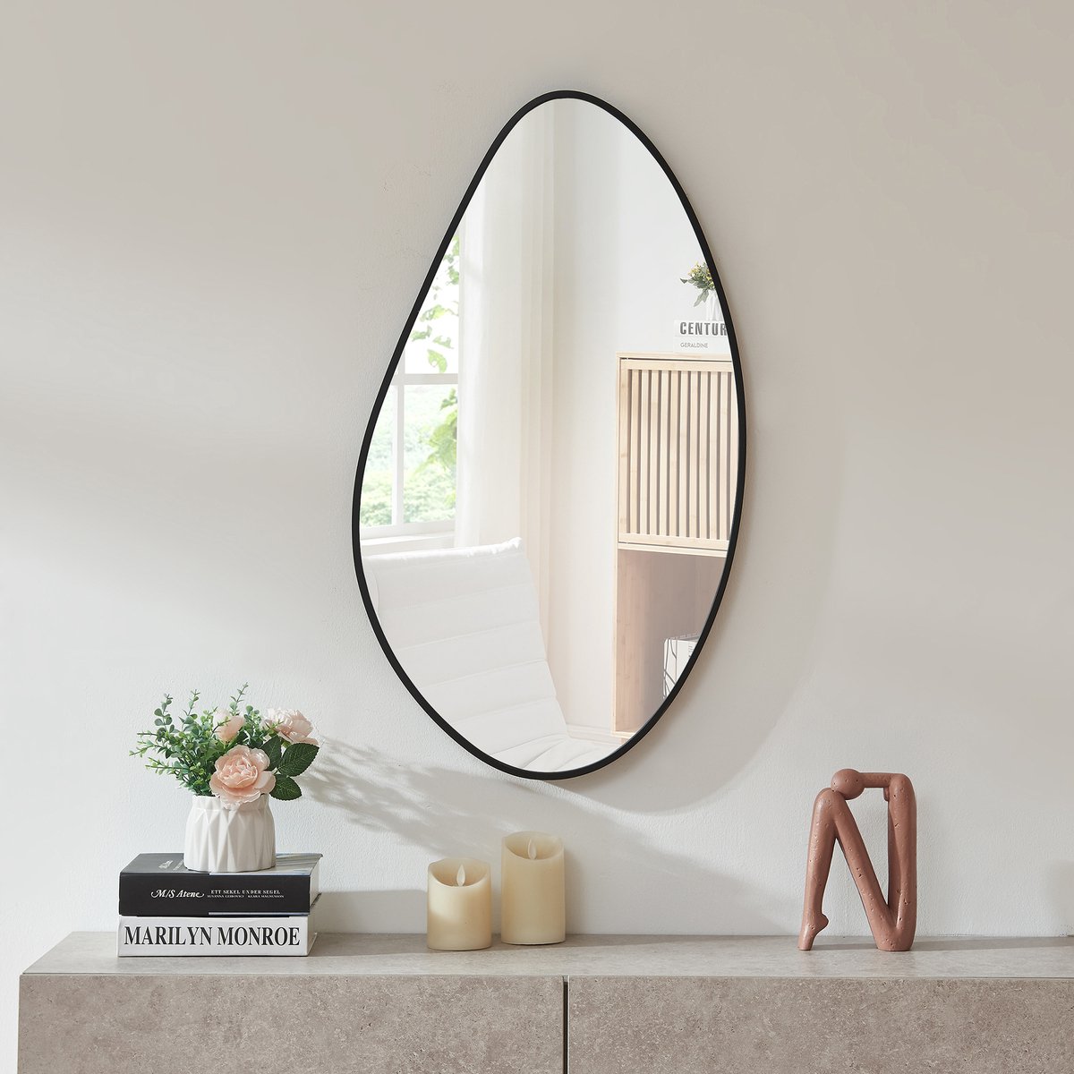 en.casa Wandspiegel Orland druppelvormig 82x46 cm zwart [en.casa]