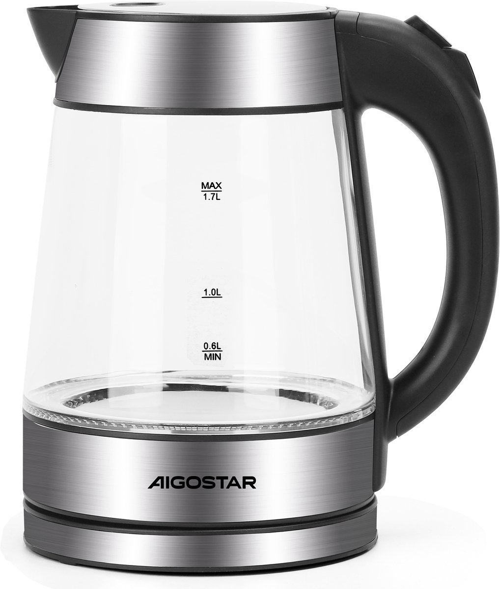 Aigostar Chubby 30LCZ - Waterkoker glas met LED - RVS - Zwart