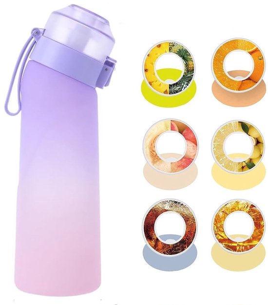 Bouteille d'eau parfumée - Bouteille d'eau Geur à Air - Bouteille - 6 dosettes incluses - 650 ml - Tritan - Sans BPA - Kit de démarrage Up - Ananas - Citroen - Cola - Boisson énergisante - Pêche - Orange