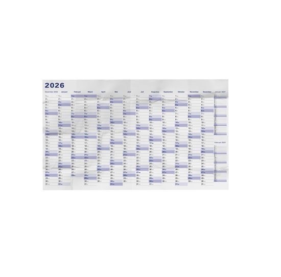 Huurdies - Jaarplanner 2026 - Gevouwen naar A4 - 98x68cm