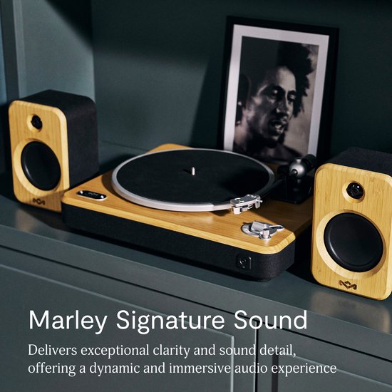 House of Marley Stir It Up 2 Bluetooth Platenspeler met Passieve Speakers - Home Audio - LP Speler - Vinyl - Auto-stop - Anti Skating - Ingebouwde Voorversterker - FSC goedgekeurd Bamboe hout - Audio Technica Element