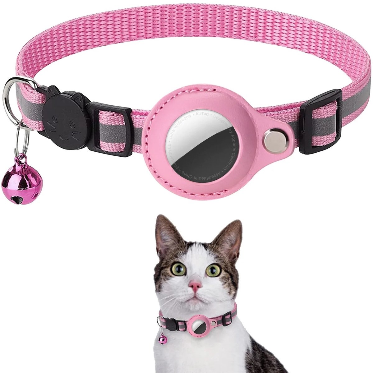 BlueTime ® - Kattenhalsband zonder Tag - Halsband Kat & Kitten met Kattenbelletje - Kattenbandje, Poes, Kattenriem air & Tuigje met Houder - Roze