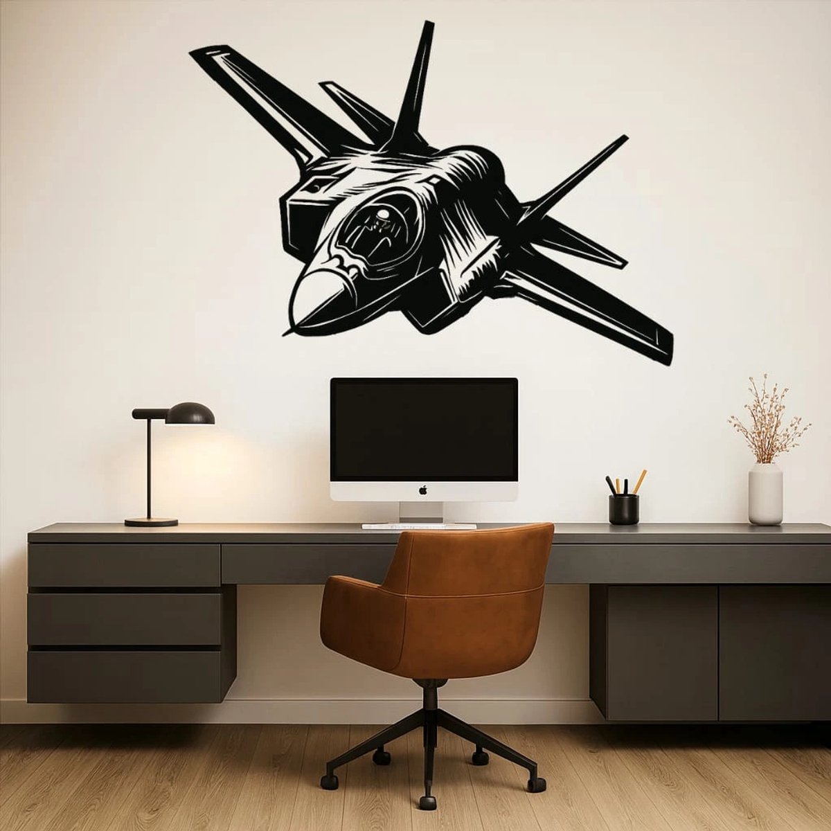 F-35 Lightning II Wanddecoratie Hout – Straaljager Muurdecoratie – Lasergesneden Vliegtuig Design – Uniek Cadeau voor Luchtvaartliefhebber – Mancave & Kantoor Decoratie – 75 cm Breed
