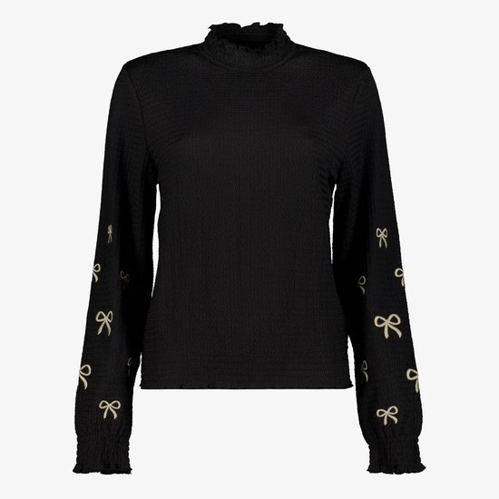 TwoDay dames top met col en strikjes zwart - Maat XXL