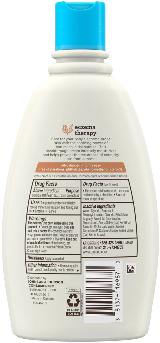 Aveeno Baby Eczema Therapy Moisturizing Baby Cream for Dry, Itchy, Irritated Skin Due to Eczema, Paraben- & Steroid-Free, 354ml van Aveeno — afbeelding 5