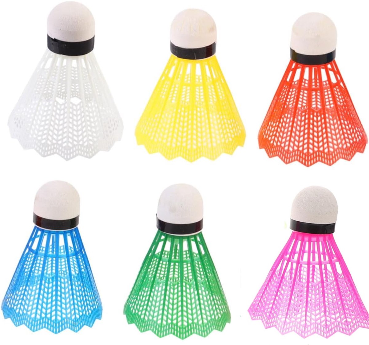 6 x badminton shuttlecock - kleurrijke shuttlecock - kunststof shuttlecock - geschikt voor sporttraining en buitensporten- lichtgewicht - stabiel en duurzaam