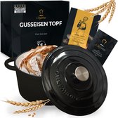 Chefarone Gietijzeren Pan 3.5L - PFAS vrij - Braadpan Inclusief Deksel - Geschikt Voor Alle Warmtebronnen - Geëmailleerd Zwart
