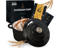 Chefarone Gietijzeren Pan 3.5L - PFAS vrij - Braadpan Inclusief Deksel - Geschikt Voor Alle Warmtebronnen - Geëmailleerd Zwart - Moederdag Cadeautje